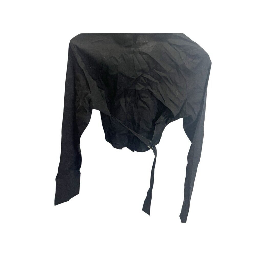 H&M Button Up Blouse M Black Cropped Open Belted. Back Lightweight Long Sleeve‎ - Picture 4 of 5